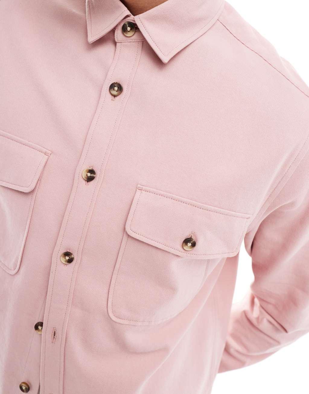 ASOS DESIGN overshirt in pink Product Image