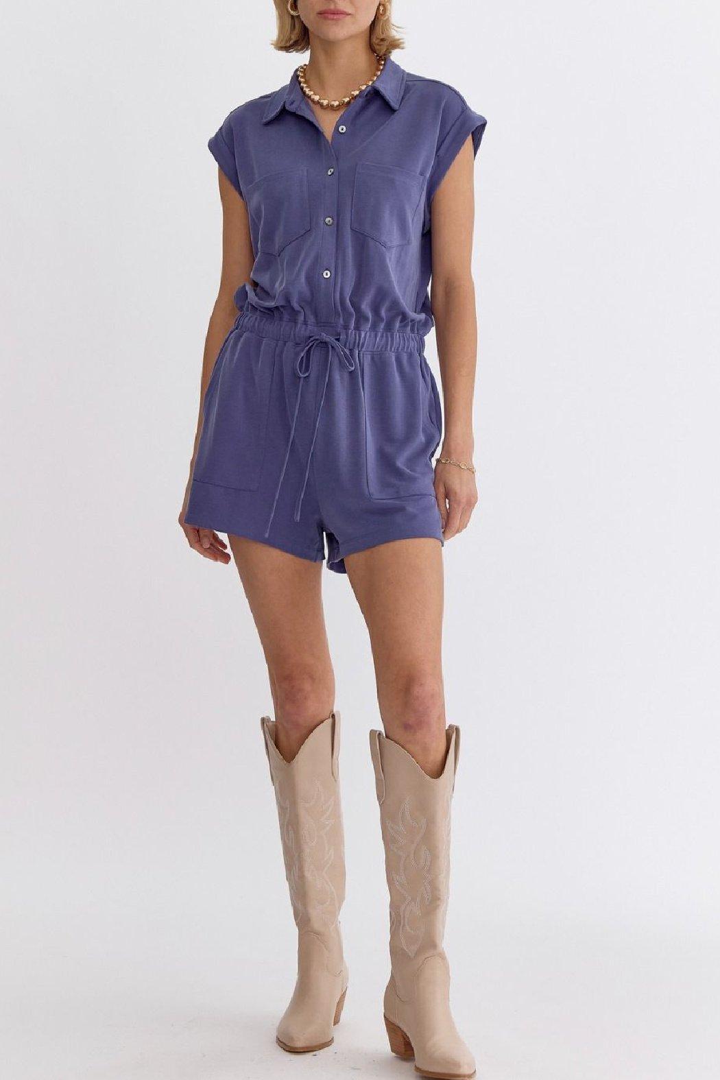 Solid Drawstring Romper Product Image