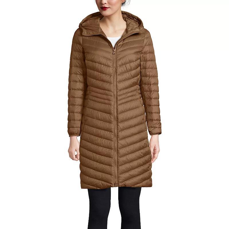 Womens Lands End Hooded Wanderweight Ultralight Packable Long Down Coat Product Image