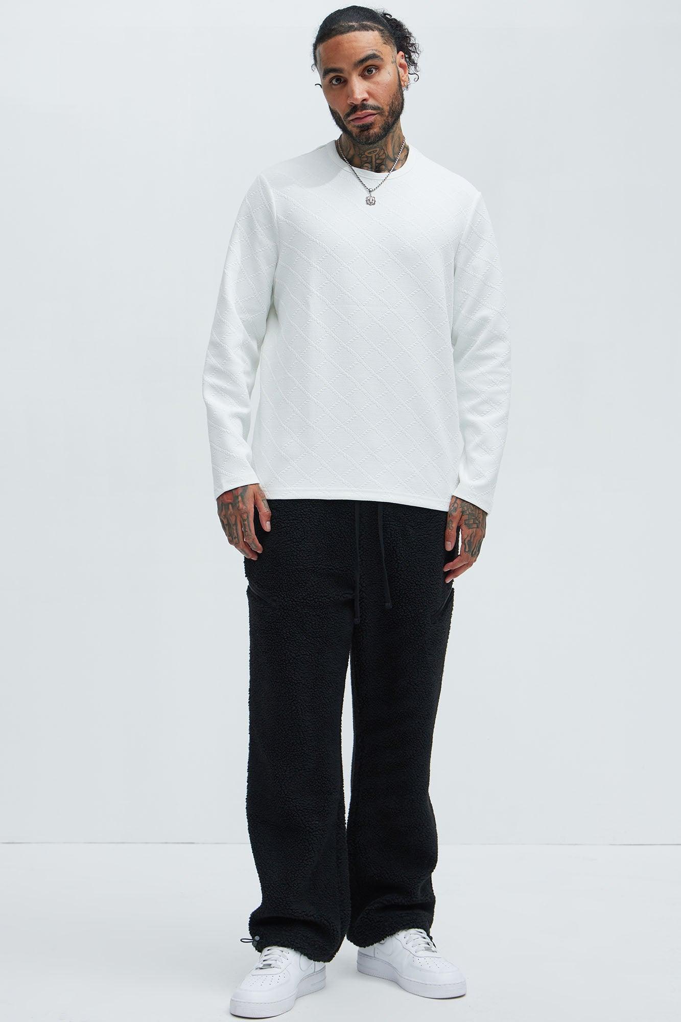 Lingo Textured Long Sleeve Tee - White Product Image