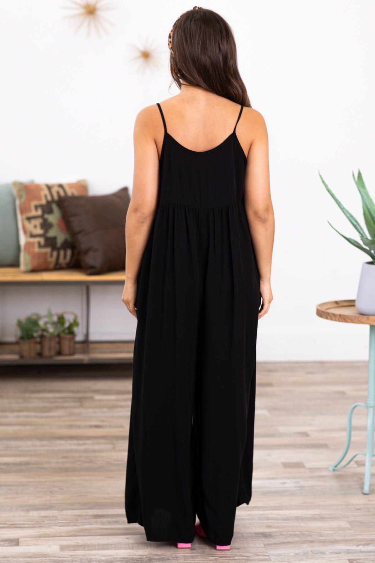 Black Wide Leg V-Neck Jumpsuit Product Image