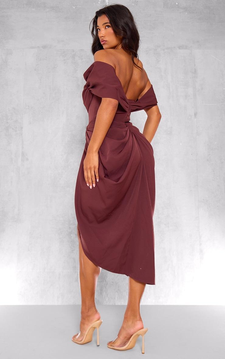 Chocolate Corset Bardot Draped Midi Dress Product Image