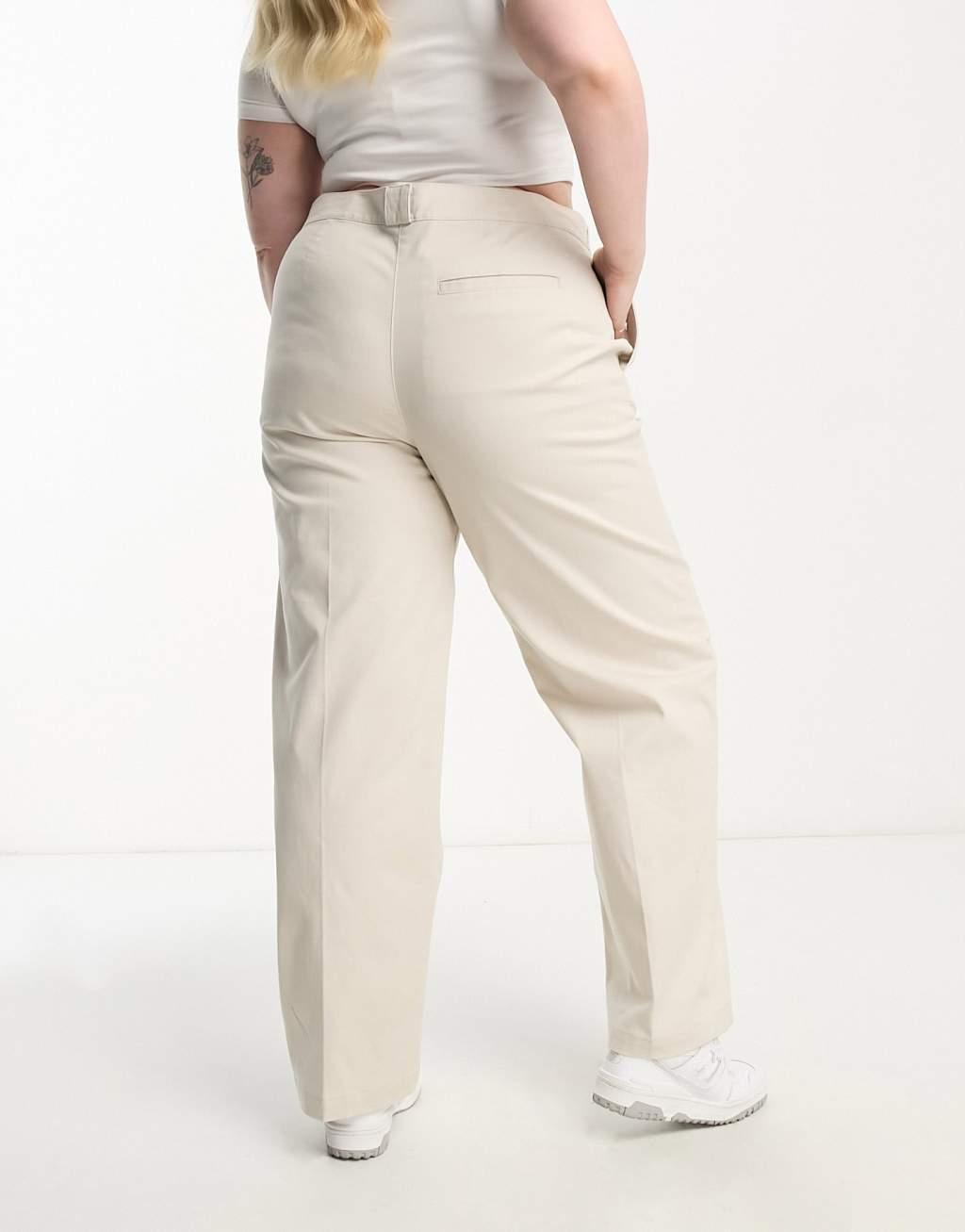 ASOS DESIGN Curve relaxed boyfriend pants in stone Product Image