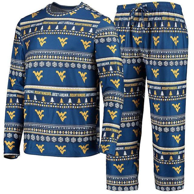 Mens Concepts Sport West Virginia Mountaineers Ugly Sweater Long Sleeve T-Shirt and Pants Sleep Set Blue Product Image