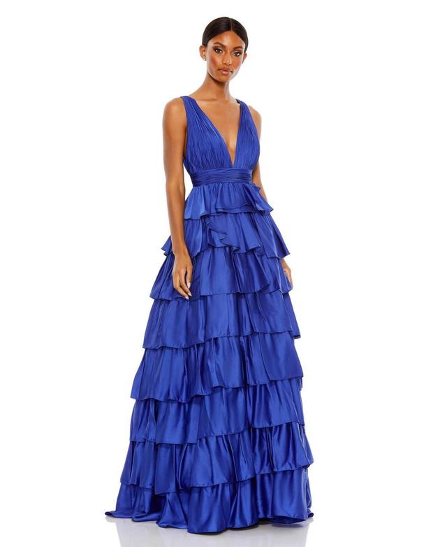 Womens Plunge Ruffled Gown Product Image