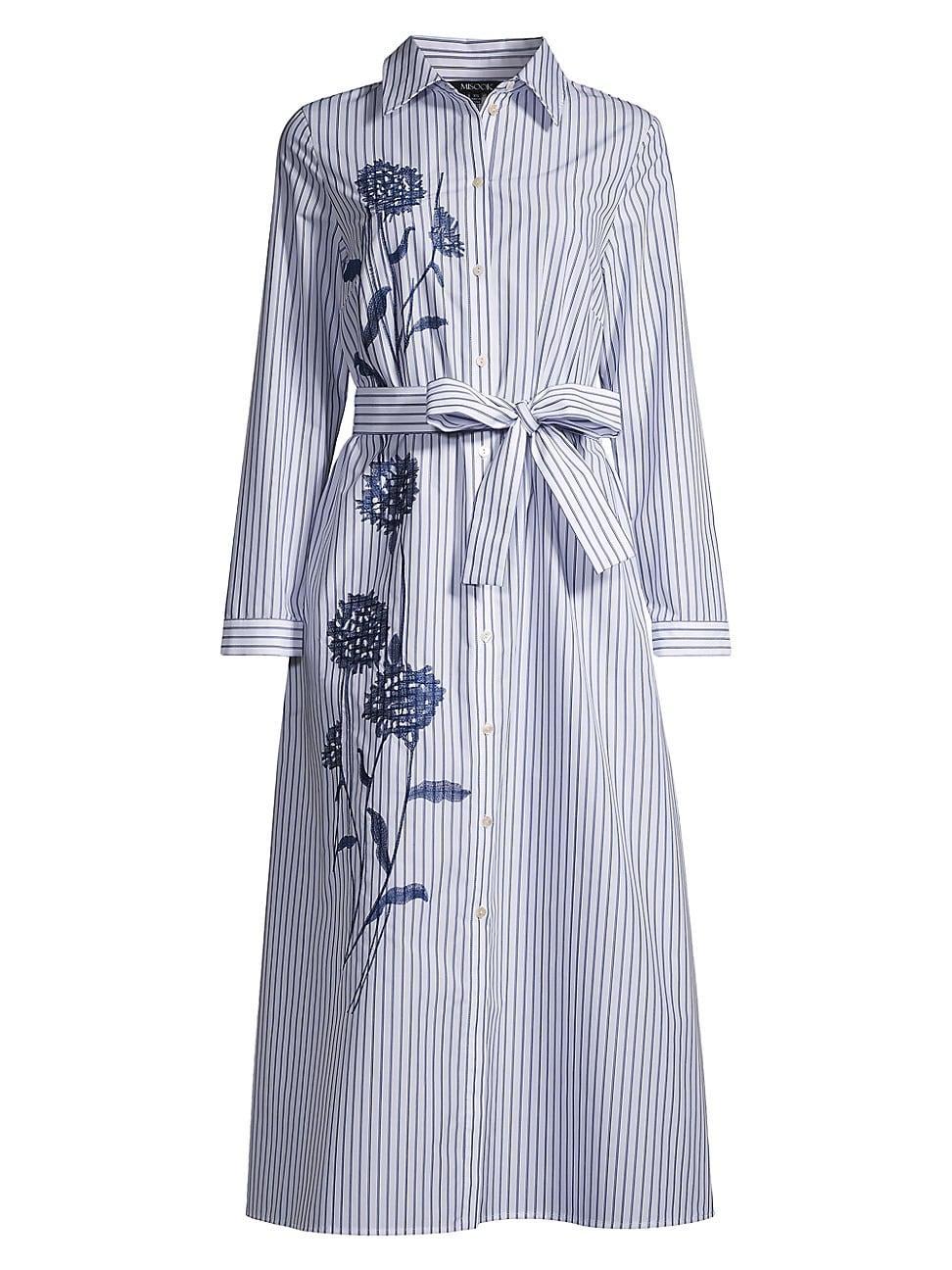 Womens Embroidered Striped Shirtdress Product Image