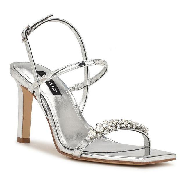 Nine West Oreece Womens Bridal Heeled Rhinestone Sandals Silver Mirror Grey Product Image