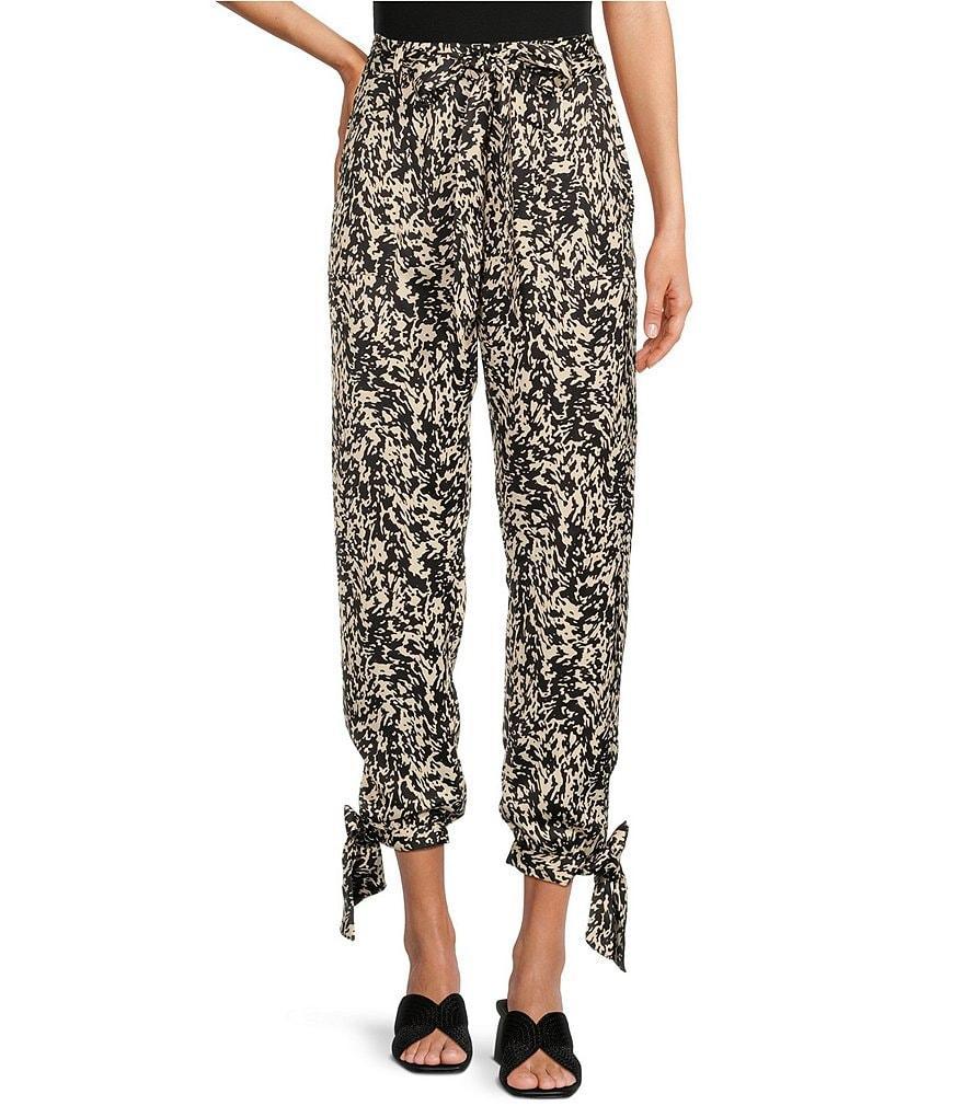 Gibson & Latimer Satin Printed High Waist Belted Ankle Tie Coordinating Joggers product image