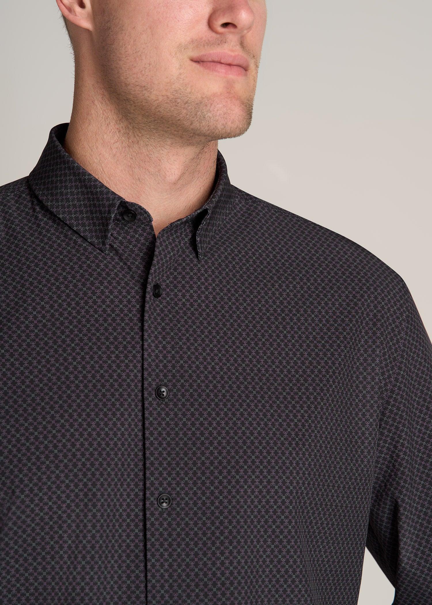 Traveler Stretch Dress Shirt for Tall Men in Black Multi Product Image