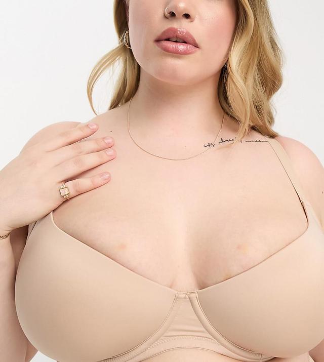 ASOS DESIGN Curve microfiber moulded T-shirt bra in beige Product Image