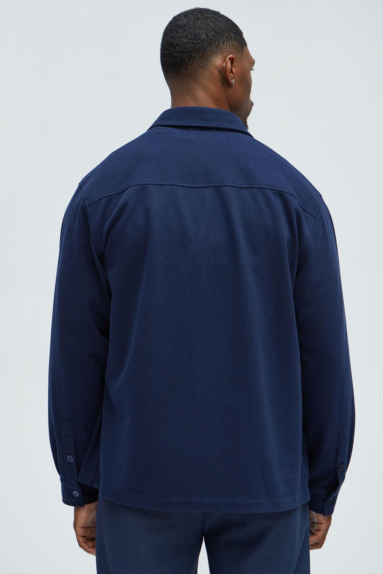 Fargo Wool Like Button Up Shirt - Navy Product Image