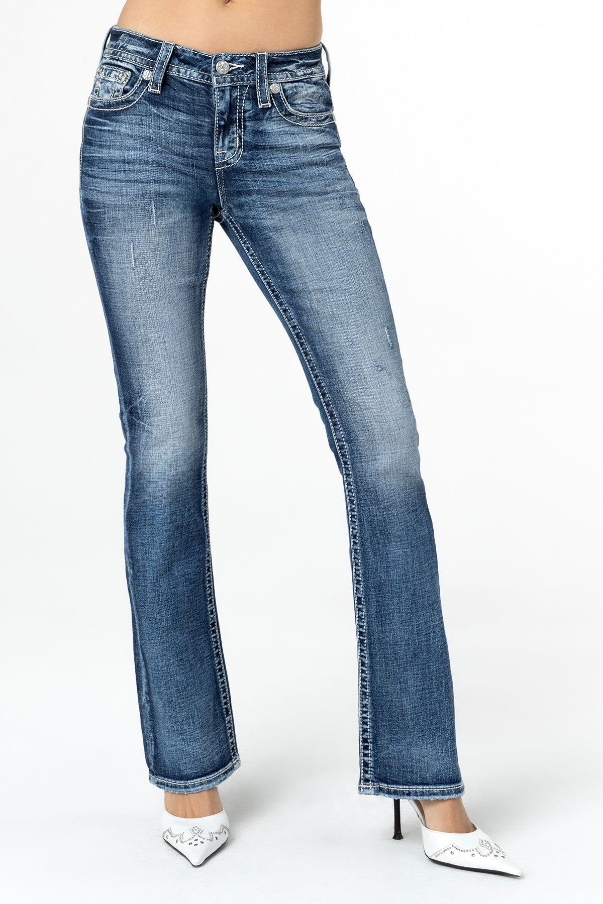 Pink and Blue Hues Bootcut Jeans Product Image