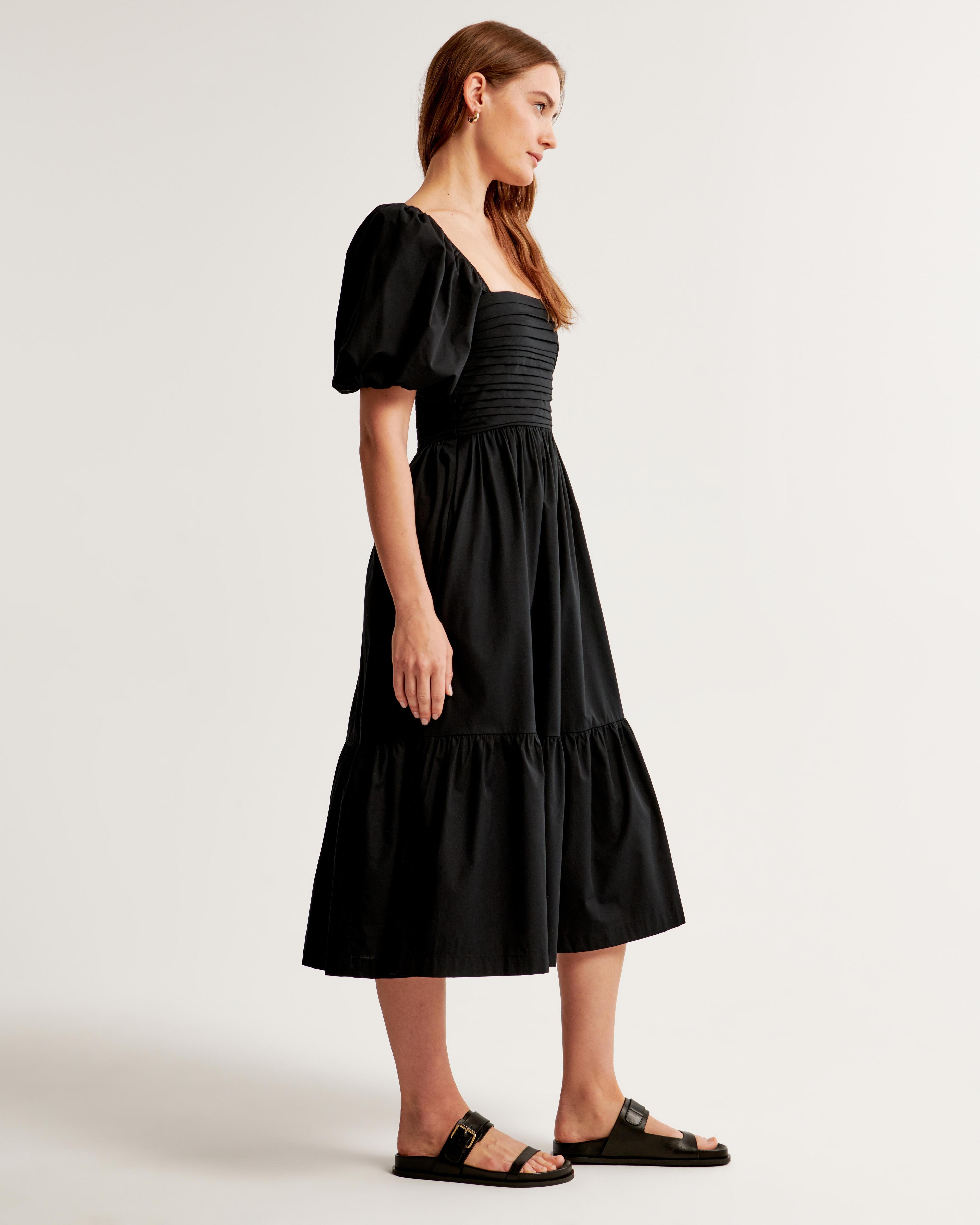 The A&F Emerson Poplin Puff Sleeve Midi Dress Product Image