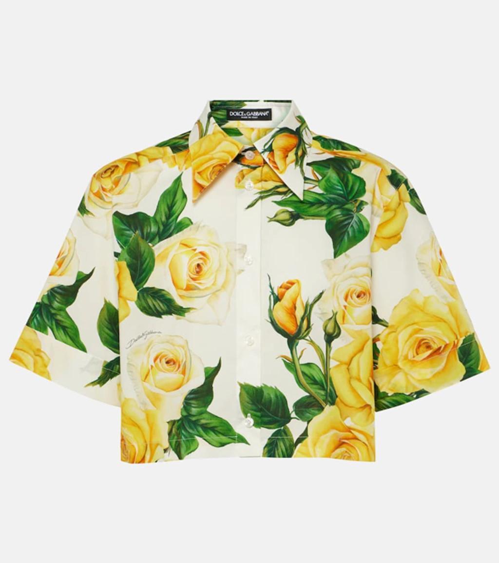 Rose-print Cotton Shirt In Multicolour Product Image