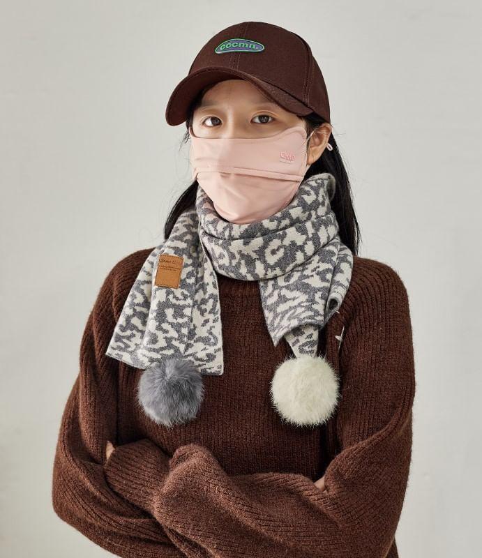 Leopard Print Pom Pom Scarf Product Image