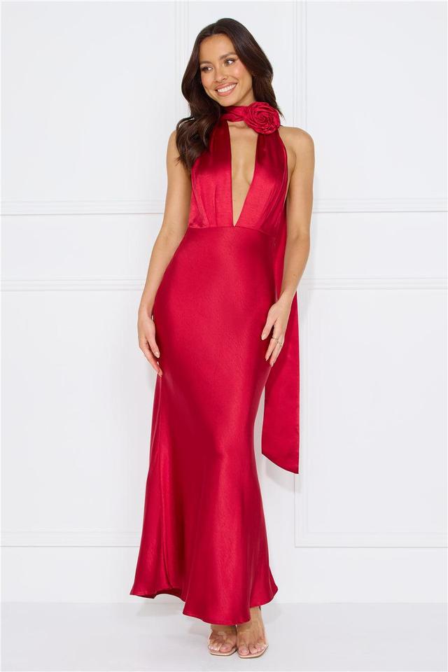 Stolen Style Points Halter Satin Maxi Dress Red Product Image