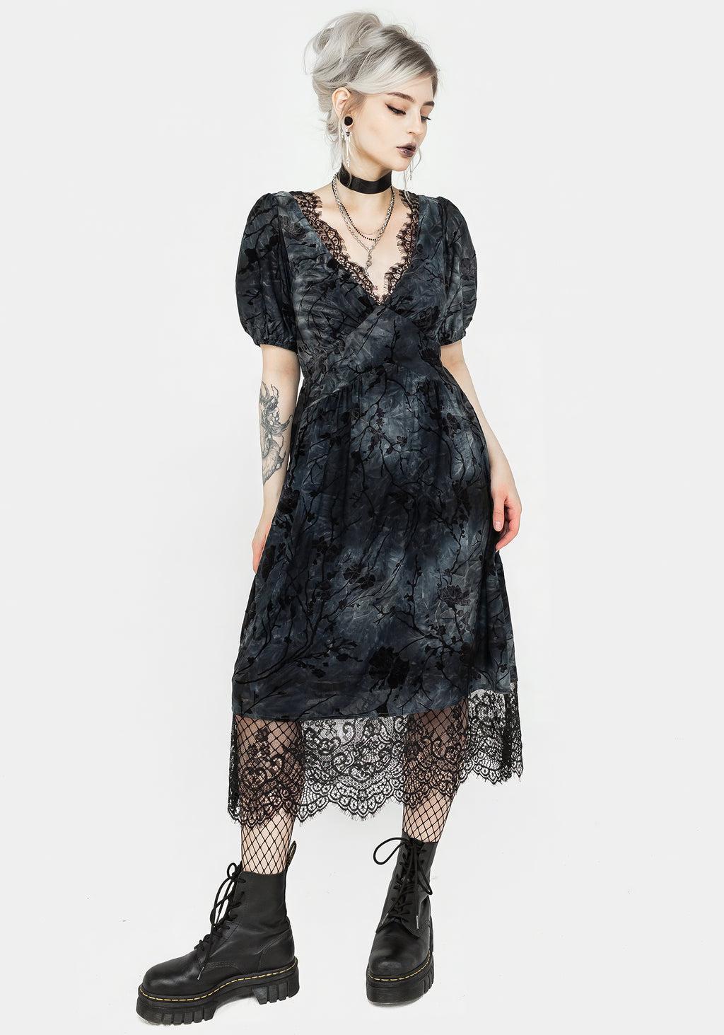 Vice Lace Trim Velour Midi Dress Product Image