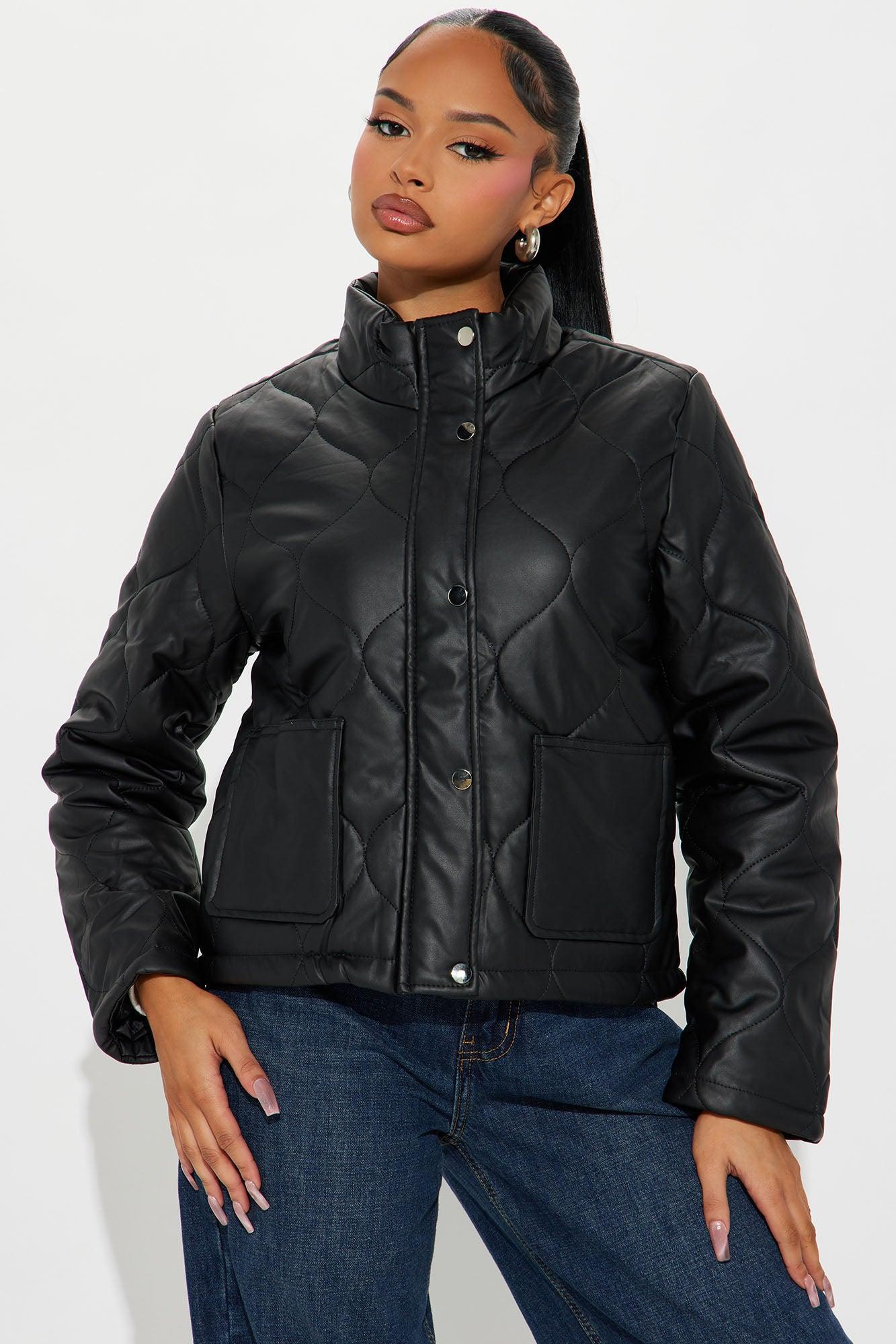 Lana Quilted Faux Leather Jacket - Black Product Image