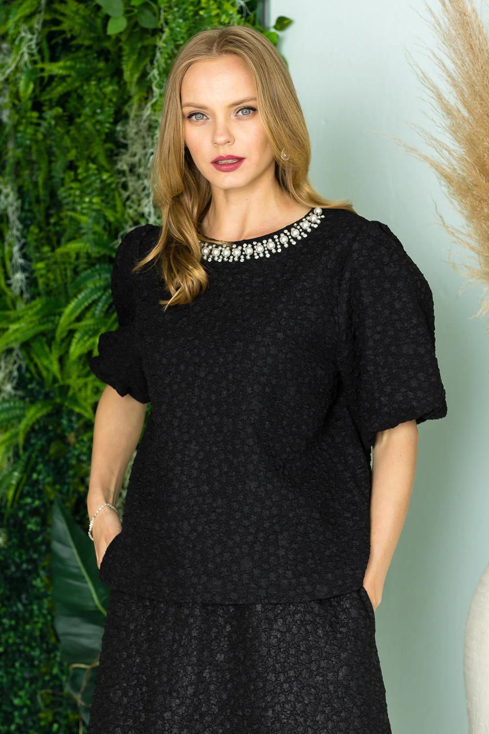 Textured Top with Pearls Product Image