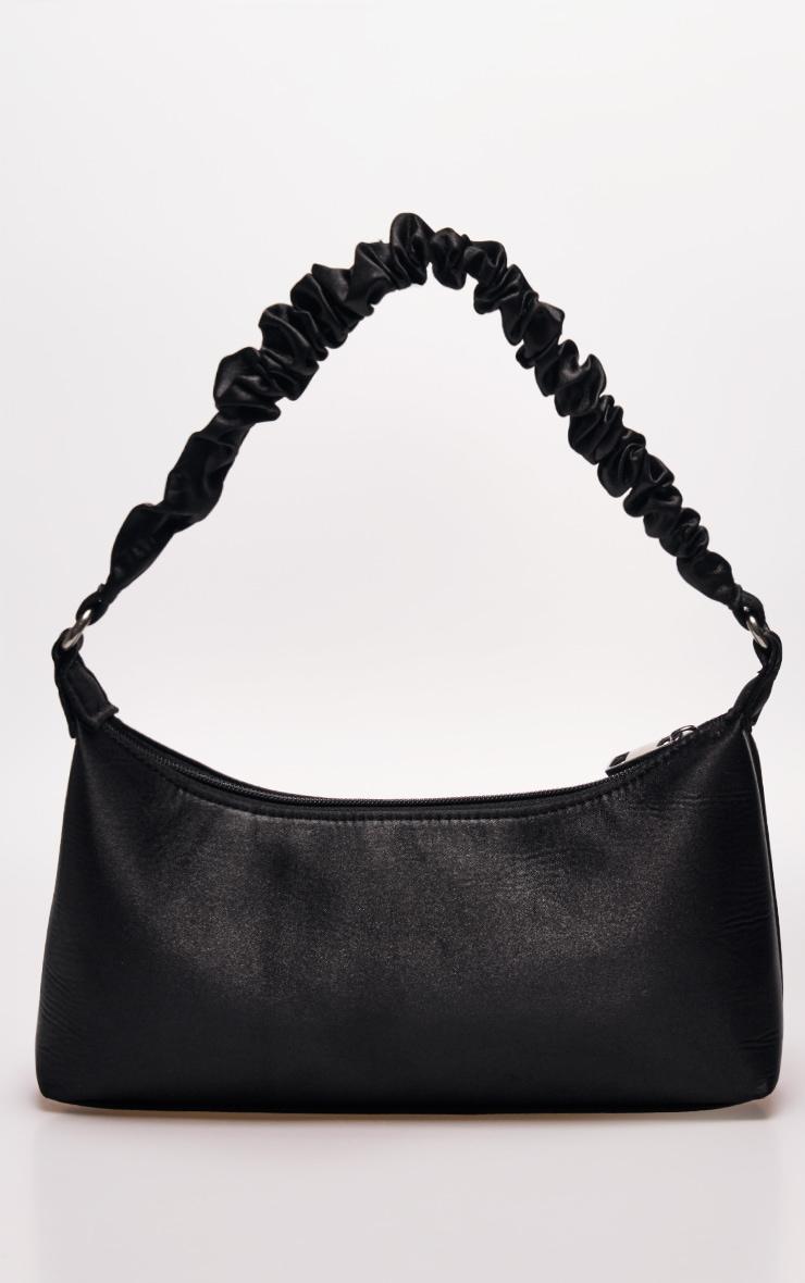 Black Satin Ruched Handle Shoulder Bag Product Image