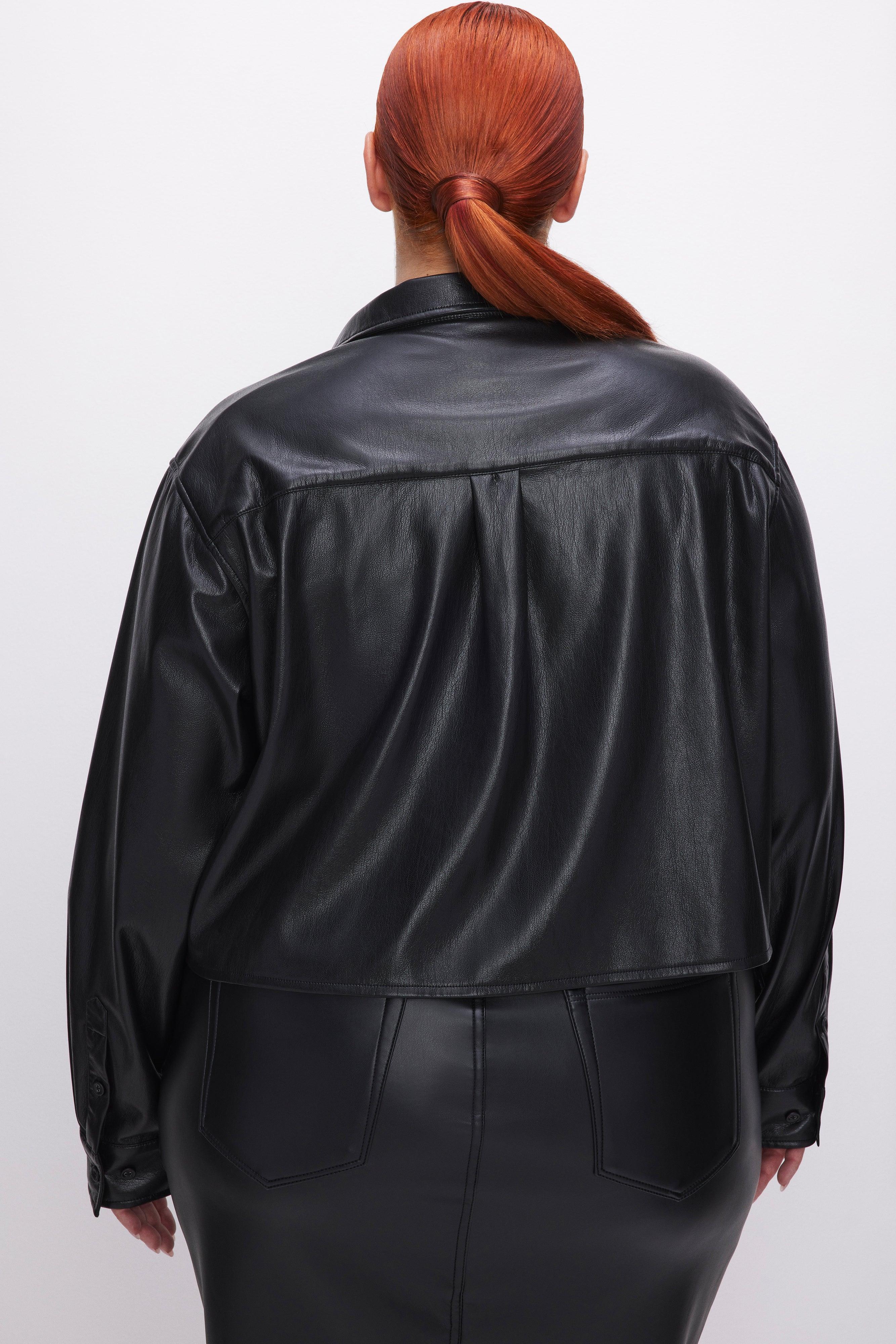 FAUX LEATHER CROPPED SHIRT | BLACK001 Product Image