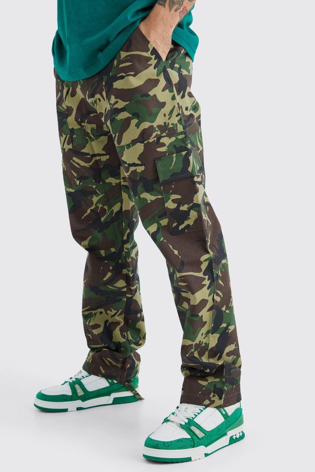 Straight Leg Tie Hem Camo Trouser | boohooMAN USA Product Image