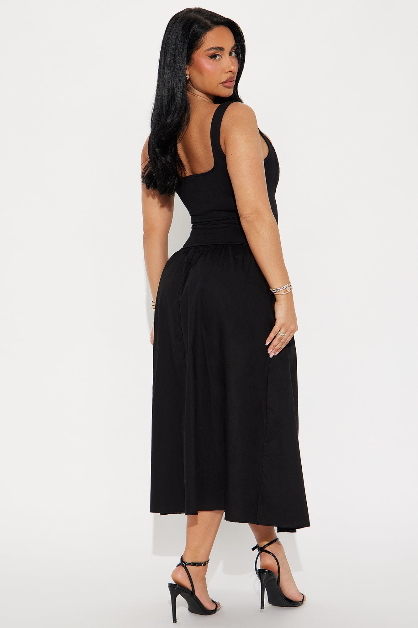 Evie Drop Waist Midi Dress - Black Product Image