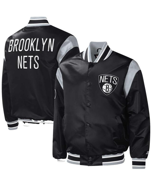 Mens Starter Brooklyn Nets Force Play Satin Full-Snap Varsity Jacket Product Image