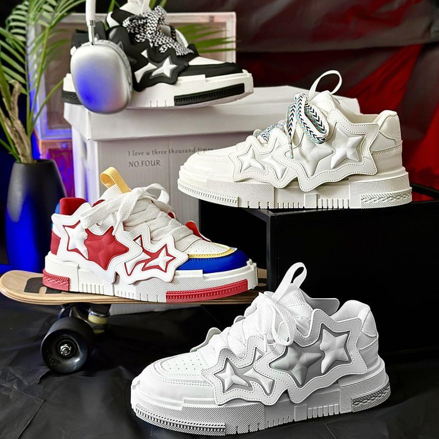 Star Applique Lace-Up Platform Sneakers Product Image