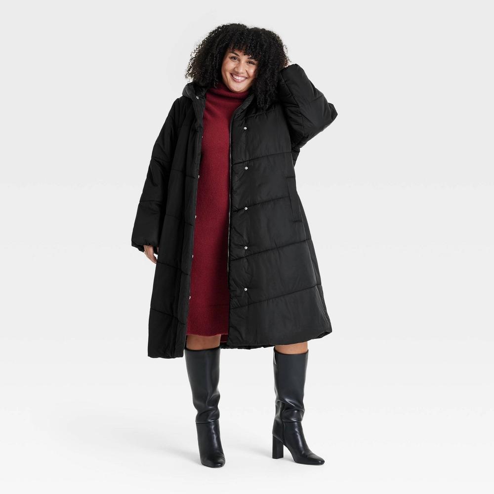 Womens Long Puffer Jacket - Ava & Viv Black 1X Product Image