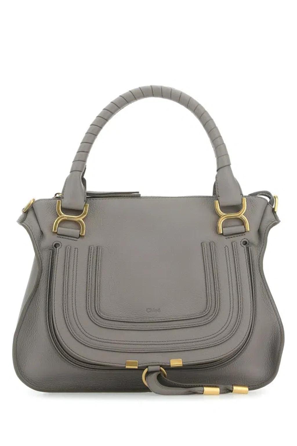 Grey Leather Medium Marcie Handbag In Gray Product Image