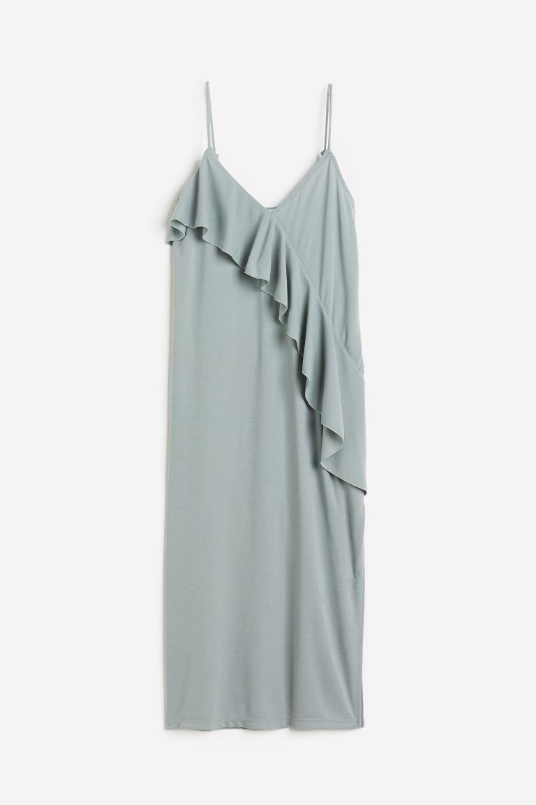 H & M - Flounce-detail slip dress - Turquoise Product Image