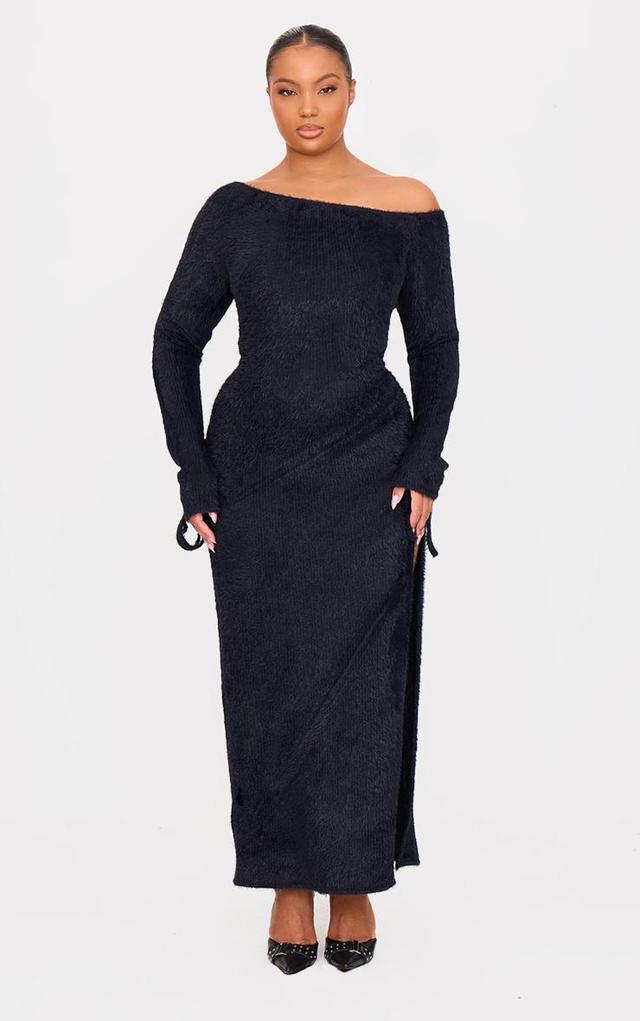 Plus Black Fluffy One Shoulder Maxi Dress Product Image