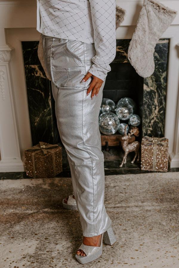 The Raleigh High Waist Metallic Pants In Silver Curves Product Image