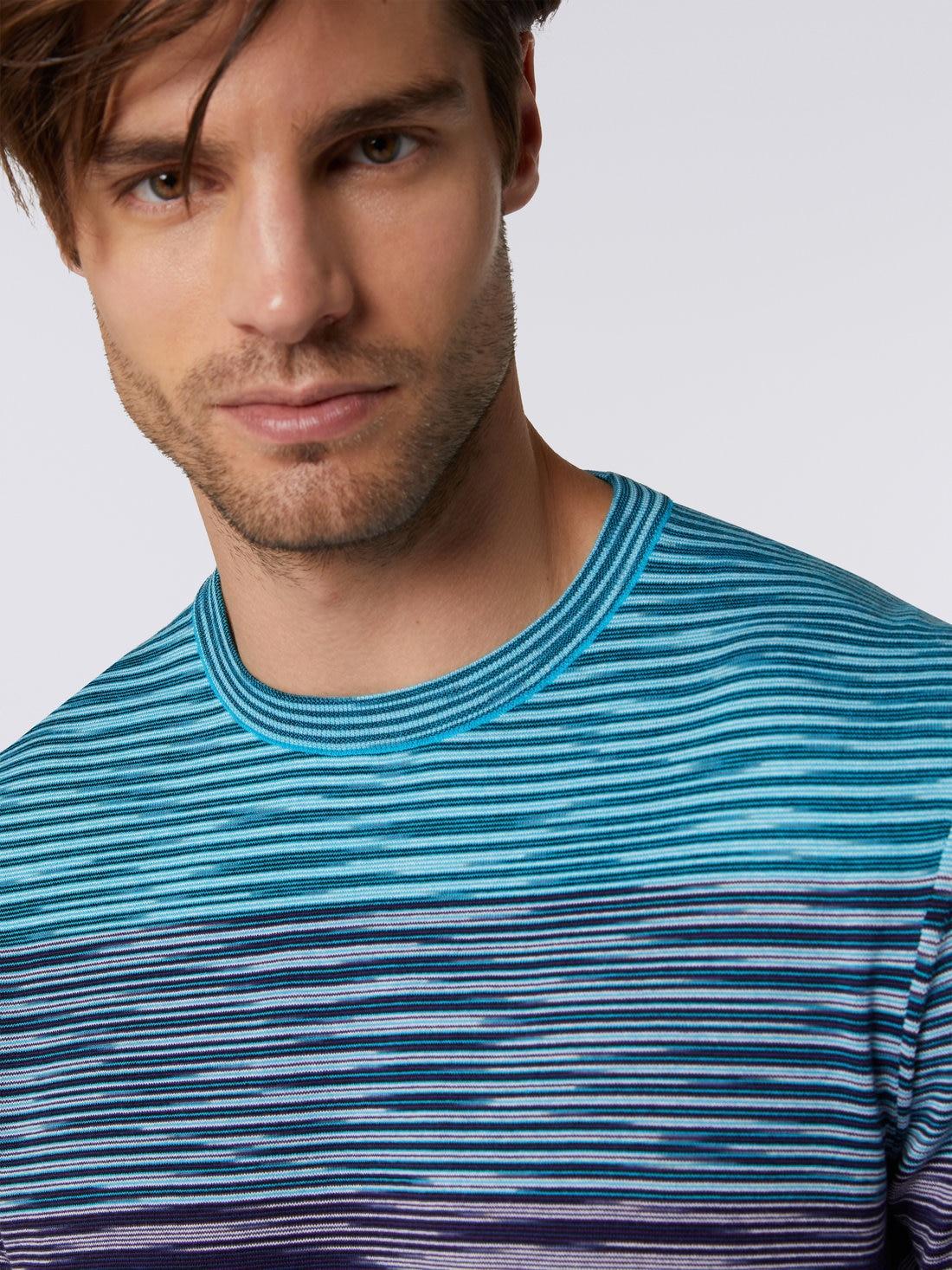 Short-sleeved crew-neck T-shirt in cotton knit with dégradé stripes Blue, Purple & Black | Missoni product image