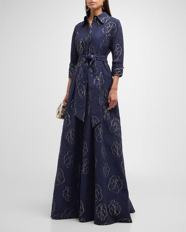 Pleated Metallic Floral Jacquard Shirt Gown Product Image