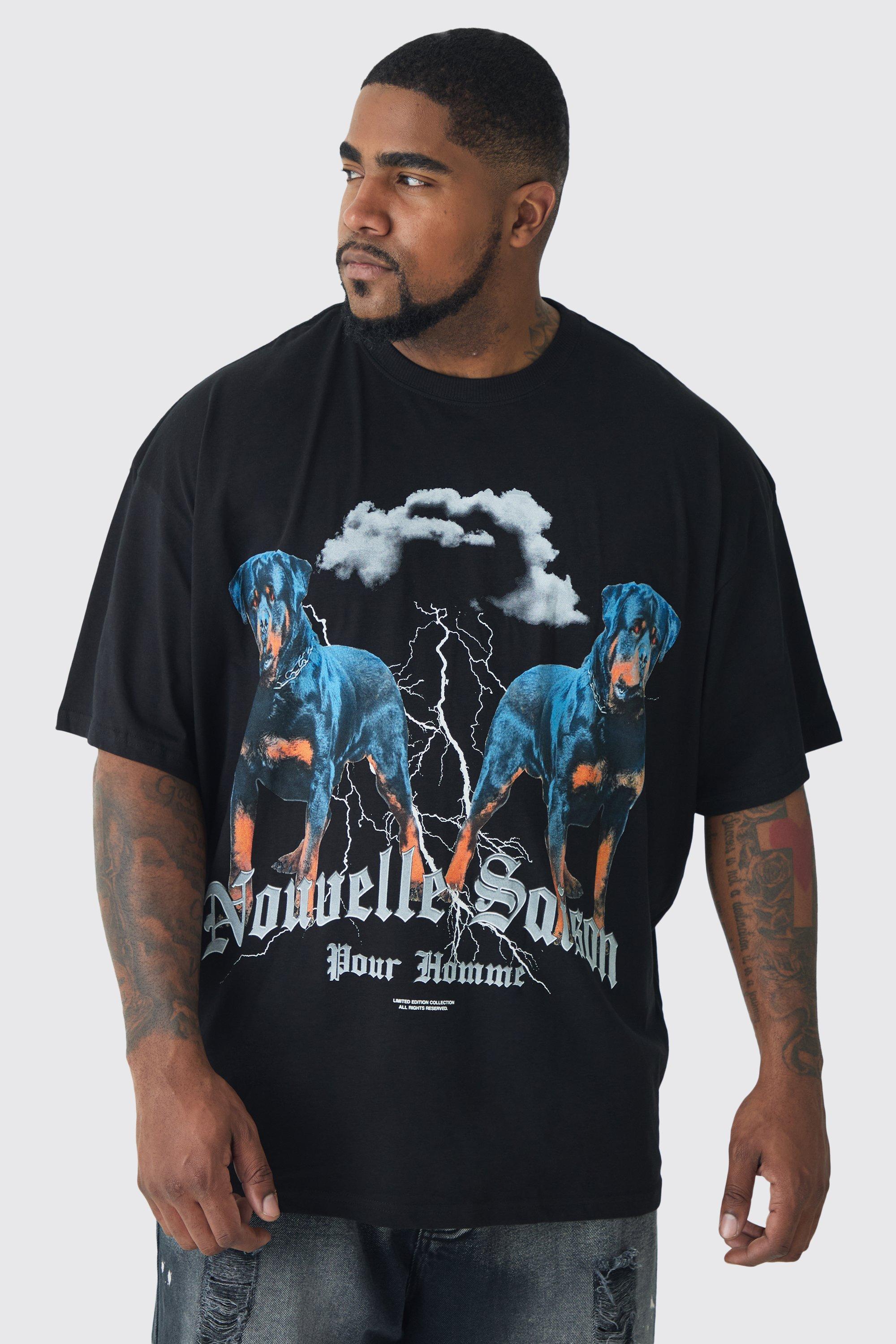 Mens Black Plus Oversized Rottweiler Graphic T-shirt, Black Product Image