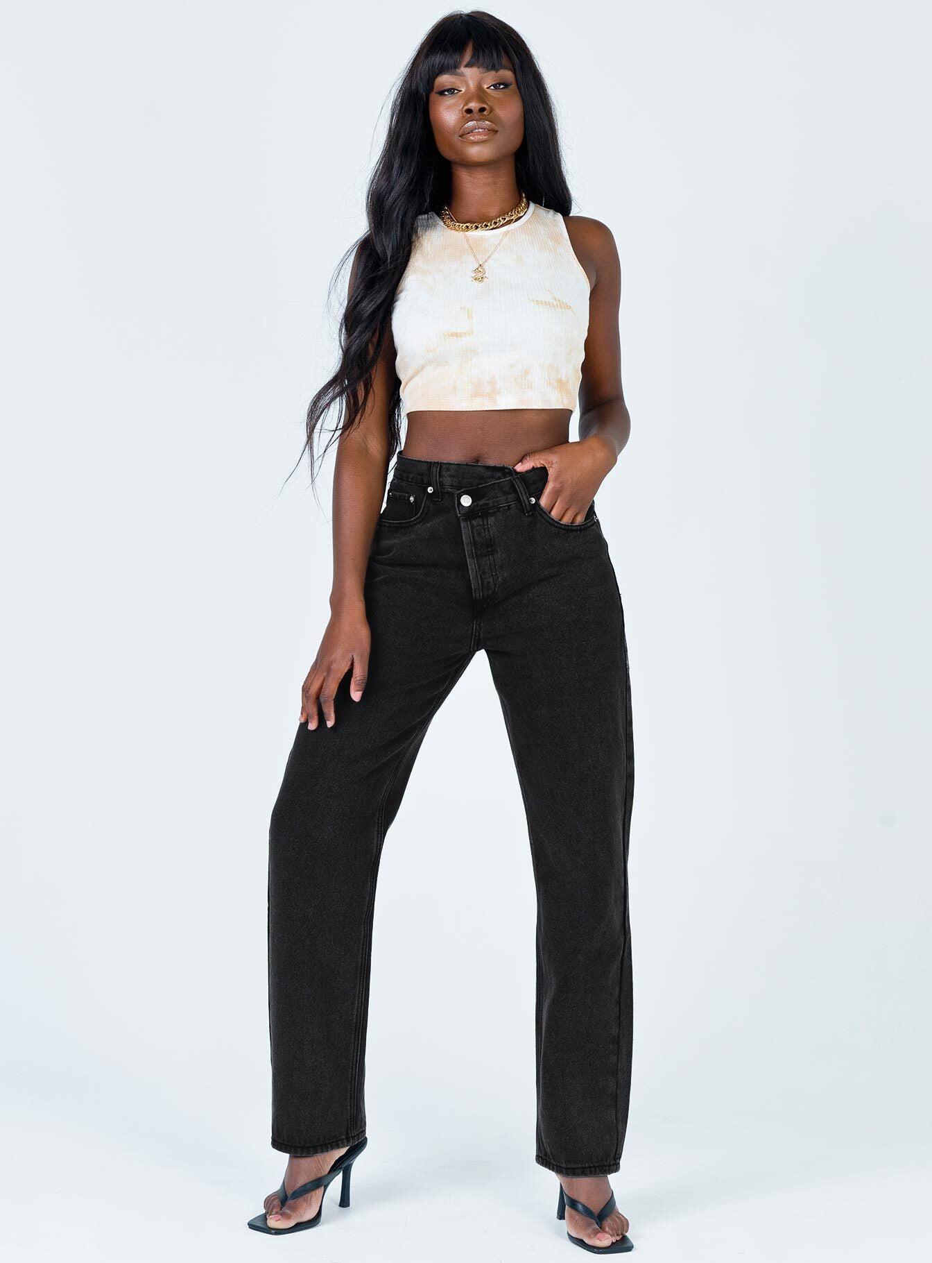 Holly Asymmetric Straight Leg Jean Black Denim Product Image