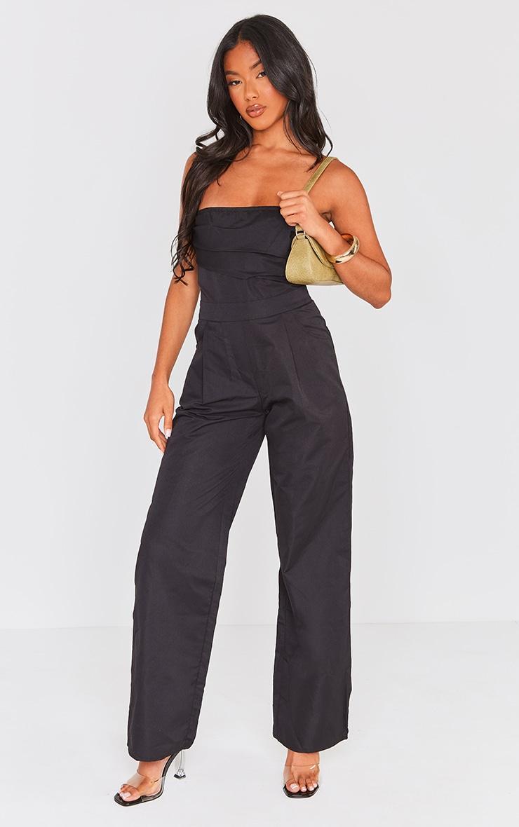 Black Bandeau Corset Wide Leg Jumpsuit Product Image