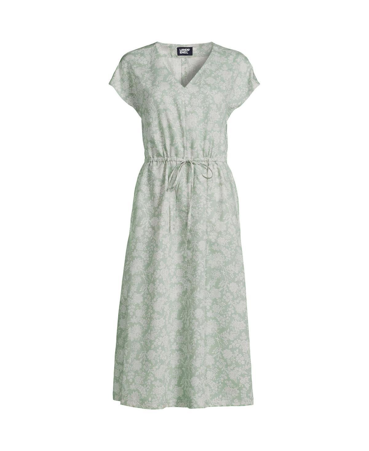 Plus Size Lands End Draped Dress, Womens Blue Classic Floral Product Image