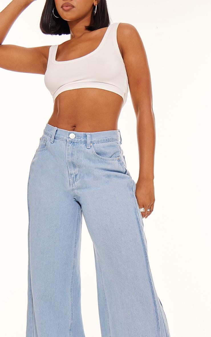 Light Blue Seam Detail Wide Leg Denim Jean Product Image