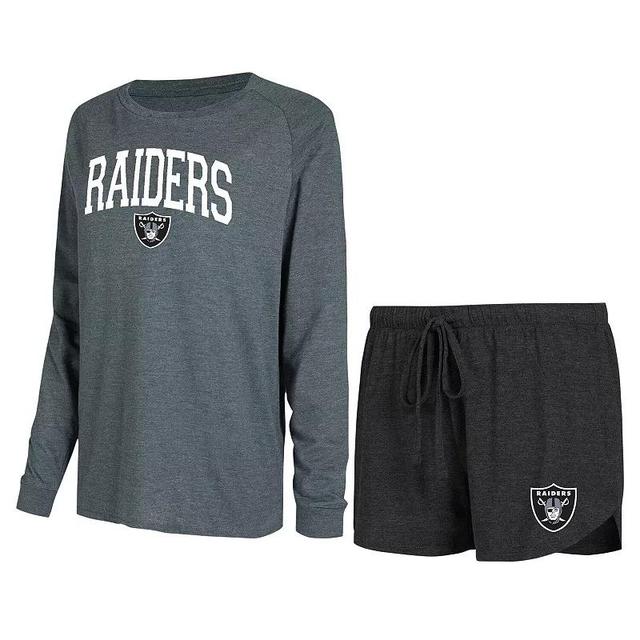 Womens Concepts Sport Black/Charcoal Las Vegas Raiders Raglan Long Sleeve T-Shirt & Shorts Lounge Set Product Image