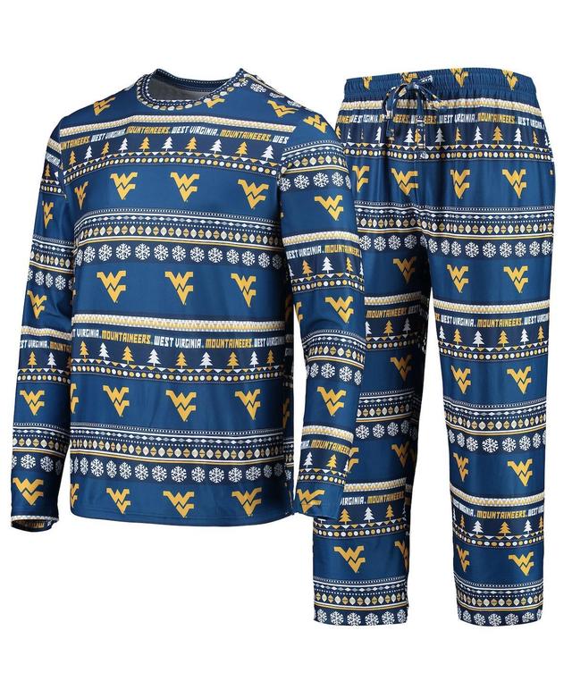 Mens Concepts Sport West Virginia Mountaineers Ugly Sweater Long Sleeve T-Shirt and Pants Sleep Set Blue Product Image