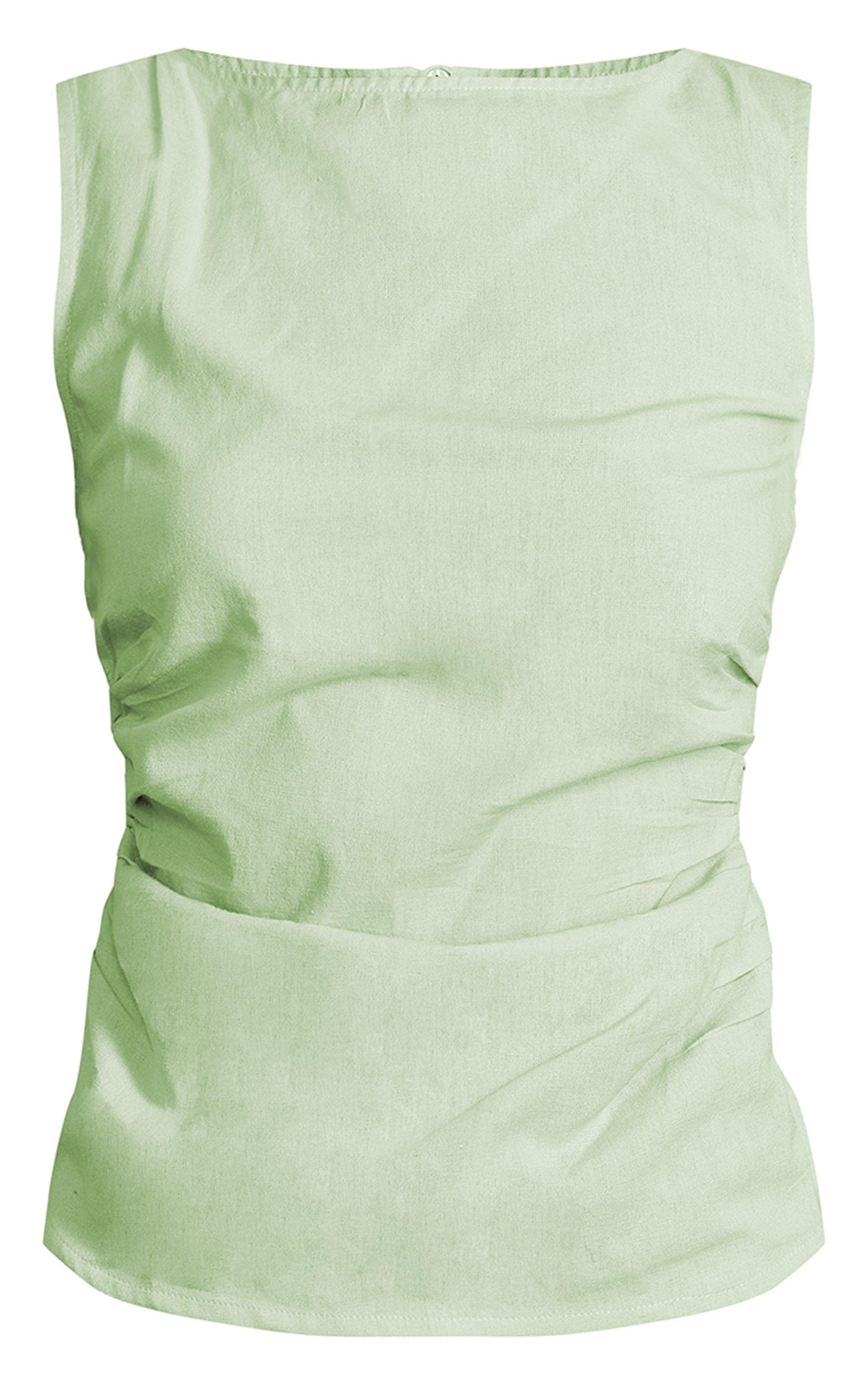 Pistachio Linen Look Ruched Side Top Product Image