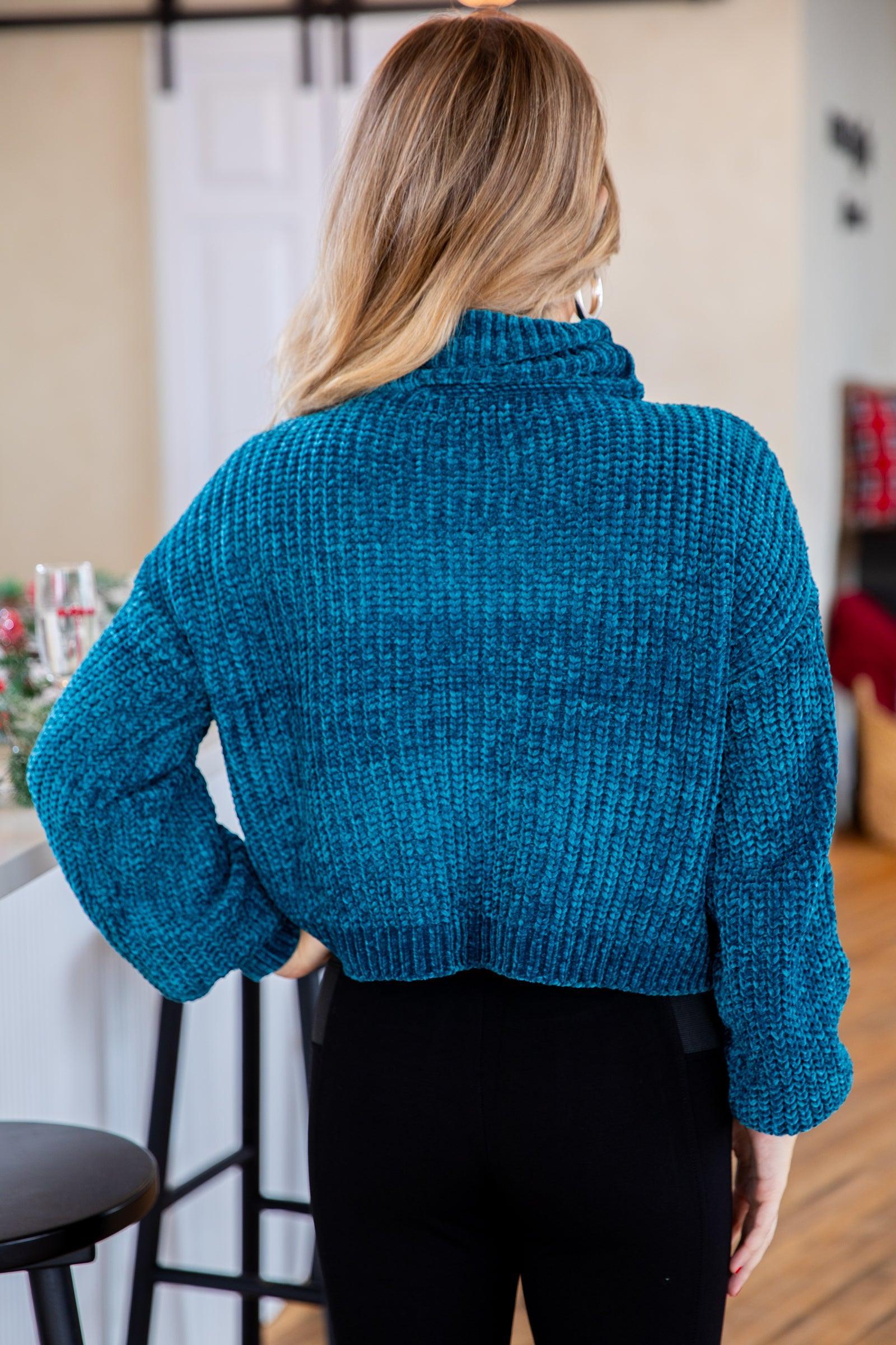 Teal Chenille Turtleneck Sweater Product Image