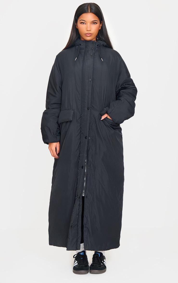 Black Padded Maxi Puffer Coat Product Image