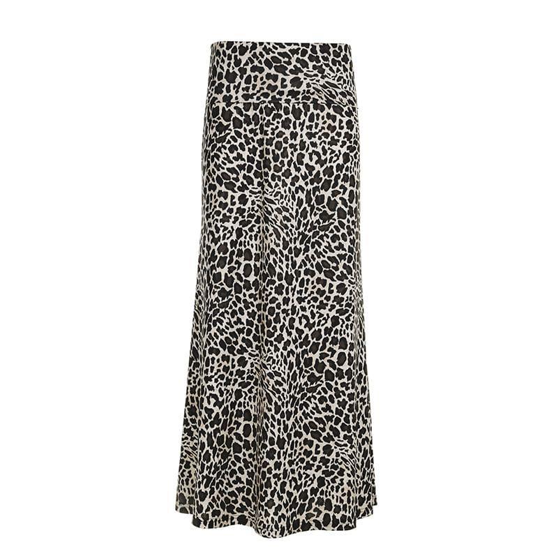 Low Waist Leopard Print Maxi A-Line Skirt Product Image