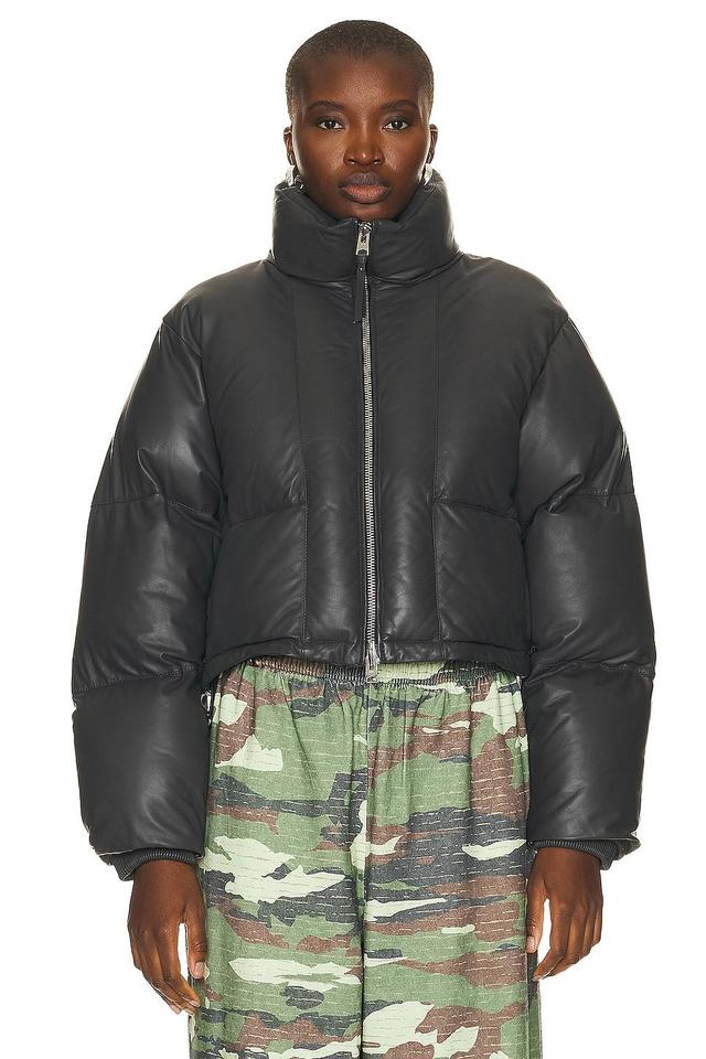 AGOLDE x Shoreditch Ski Club Edie Leather Puffer in Dark Grey Product Image