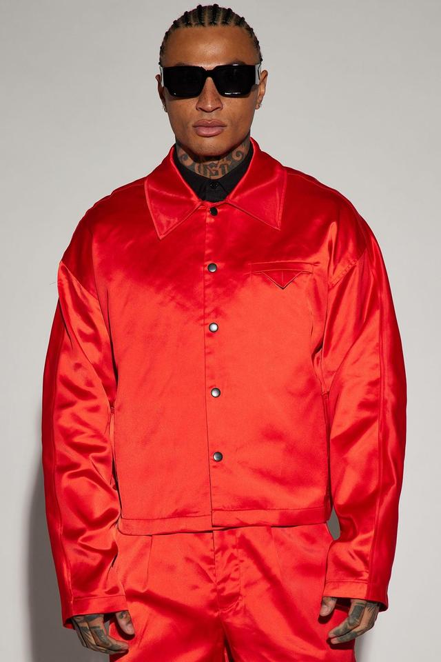 Florence Satin Cropped Jacket - Red Product Image