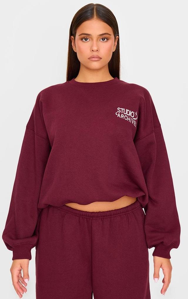 Burgundy Studio Archives Embroidered Oversized Sweatshirt Product Image